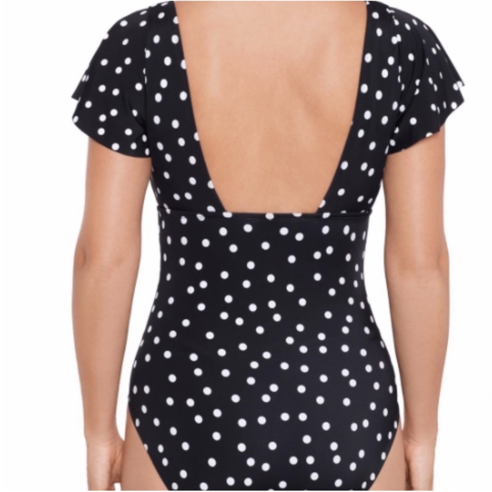 NWT SWIM SOLUTIONS | Flutter Sleeve Polka Dot One Piece Swimsuit Sz. 10 - Picture 2 of 5